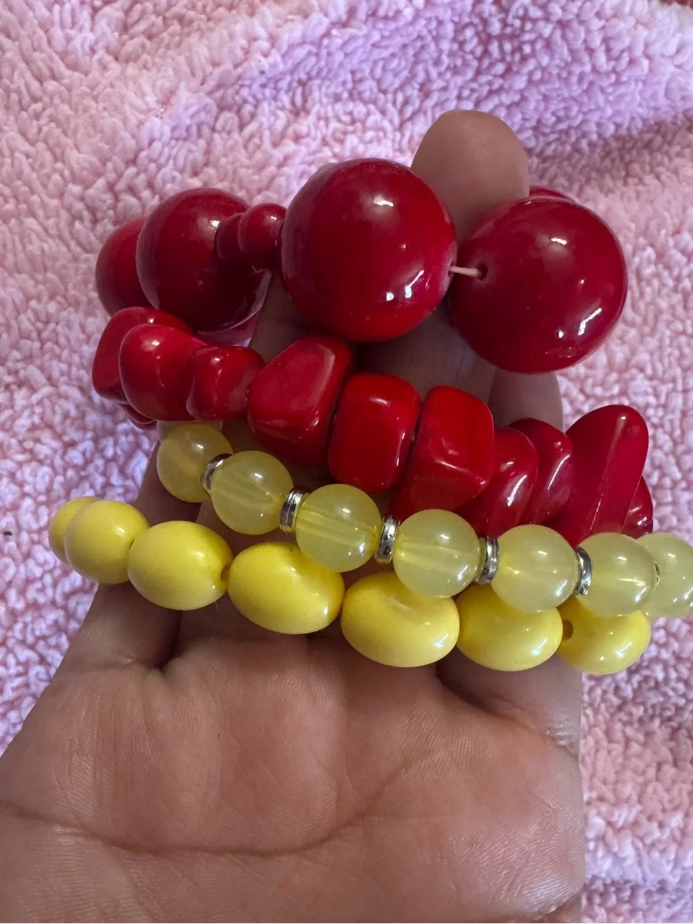 Set of Red and Yellow Beaded Stretch Bracelets